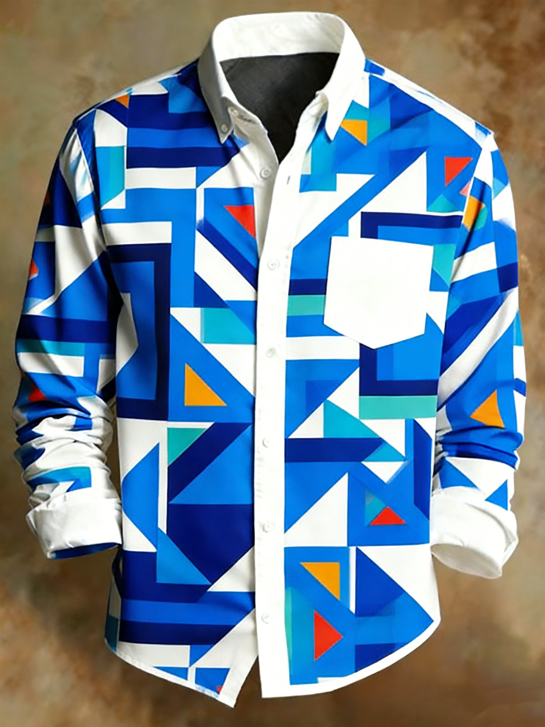 Camisa retro Abstract Geometry estampado ejecutivo Style para hombre