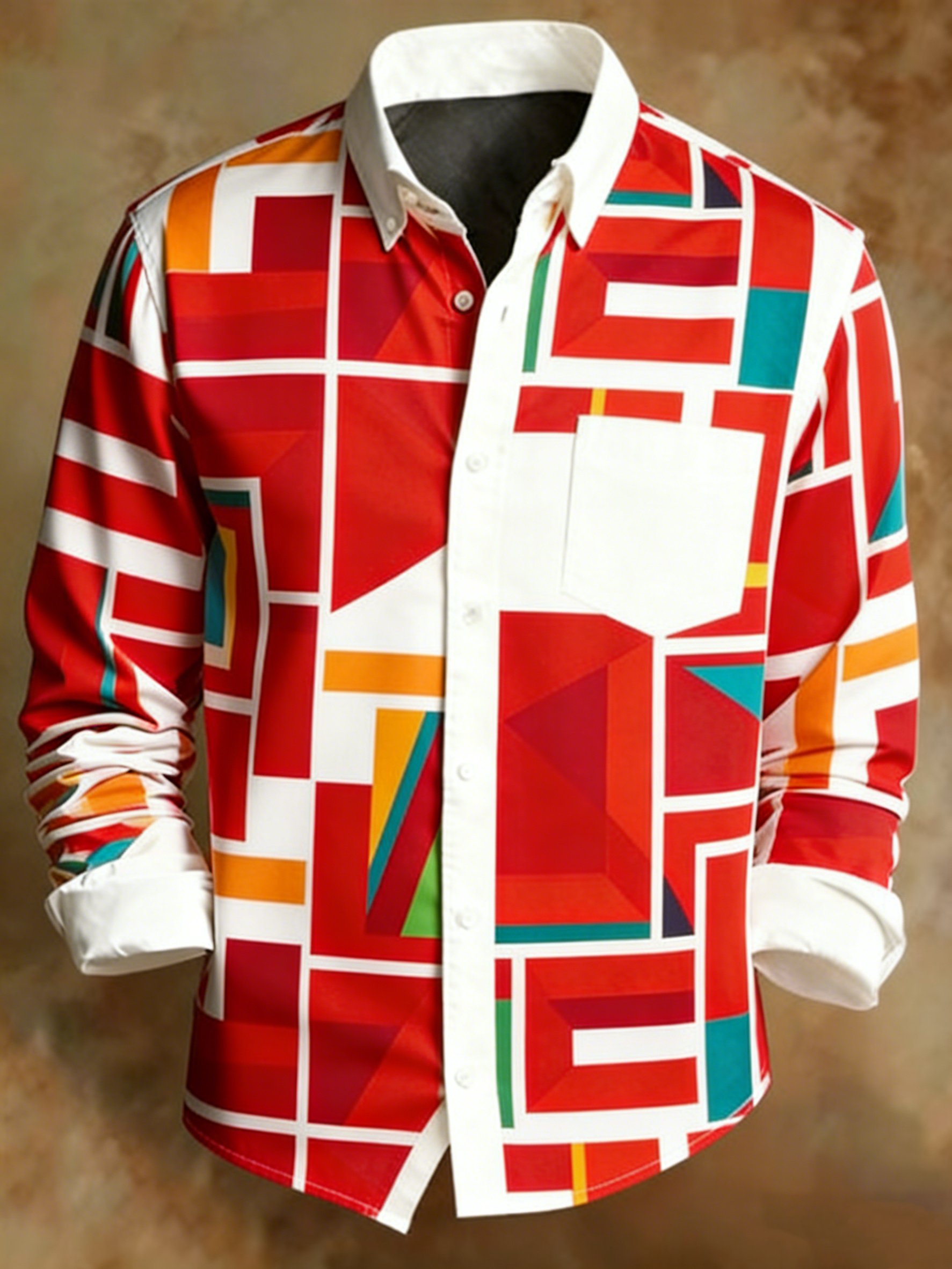 Camisa retro Abstract Geometry estampado ejecutivo Style para hombre