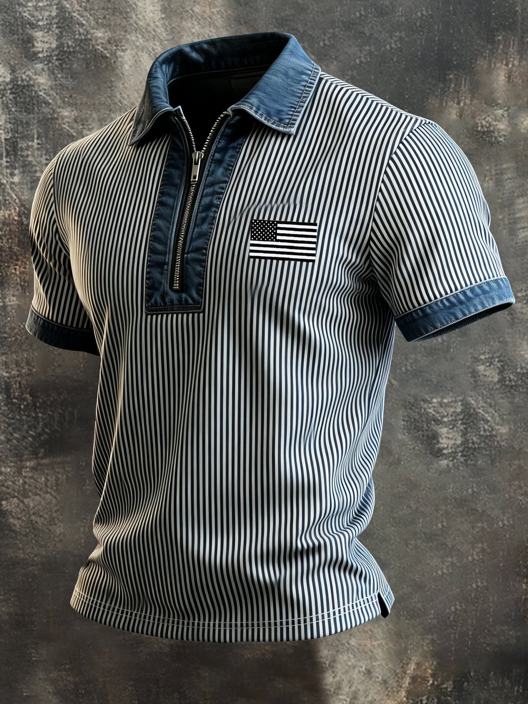 Camisa polo retro "Patriot" Color-Block de manga corta Half-Zip para hombre