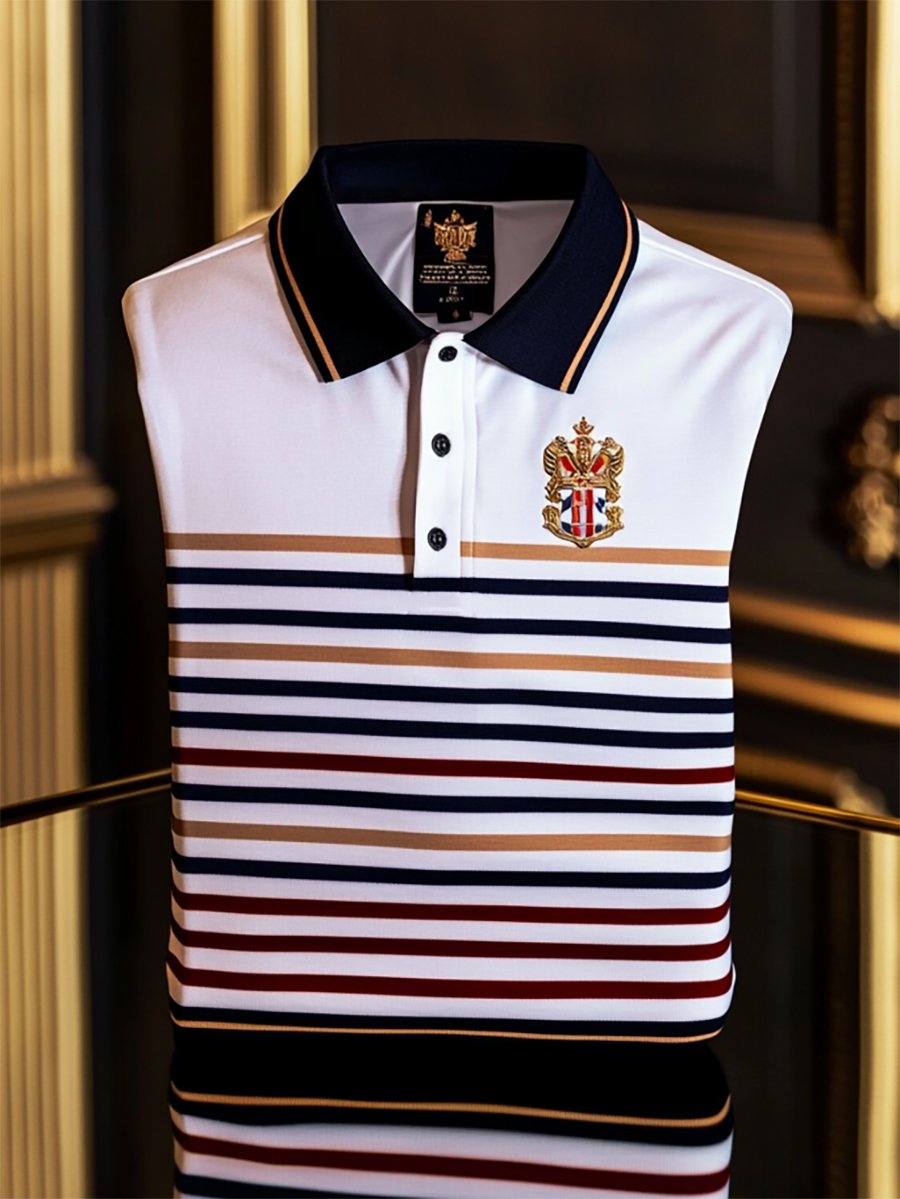 Camisa polo ejecutivo casual a rayas Button de manga corta para hombre
