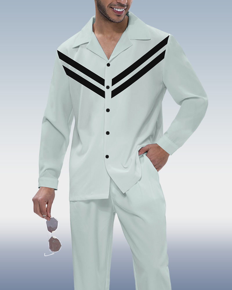 Camisa en bloques de color estampado de manga larga Walking Suit 457 para hombre
