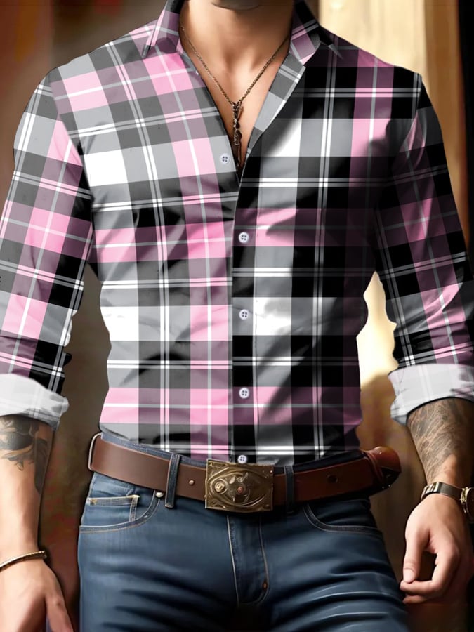 Camisa Check diseño estampado ejecutivo para hombre