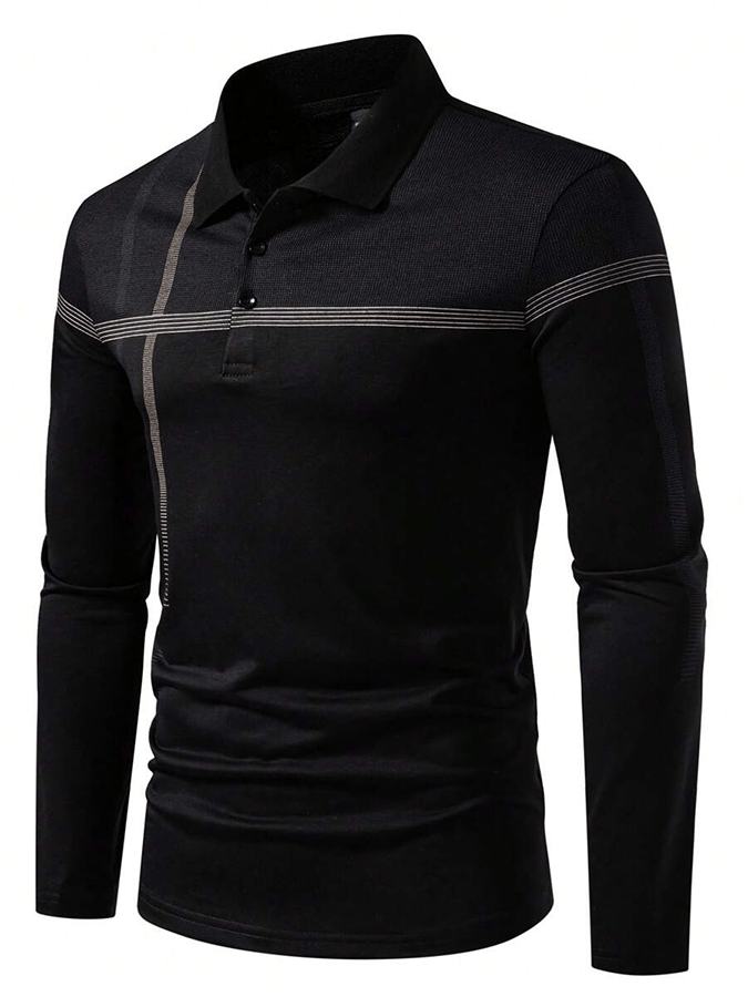 Camisa polo a rayas ejecutivo casual de manga larga para hombre