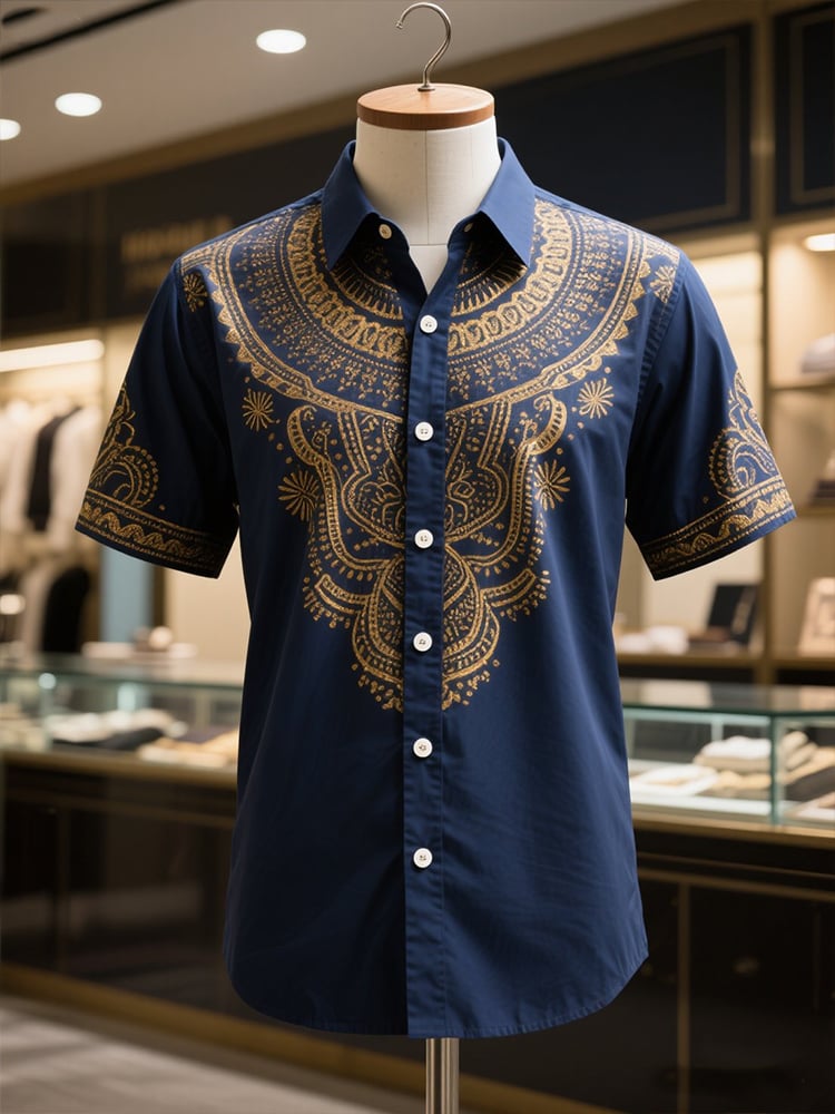 Camisa ejecutivo casual solapa de manga corta para hombre