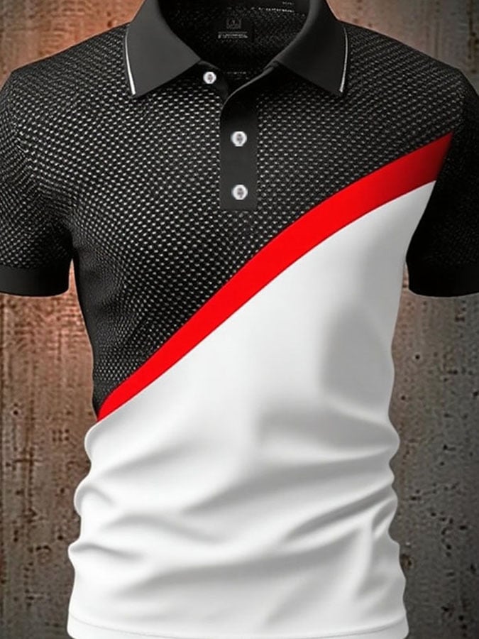 Camisa polo casual clásico Contrast Color estampado ejecutivo de manga corta para hombre