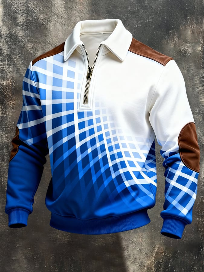 Sudadera retro en bloques de color estampado Color-Blocked con cierre para hombre