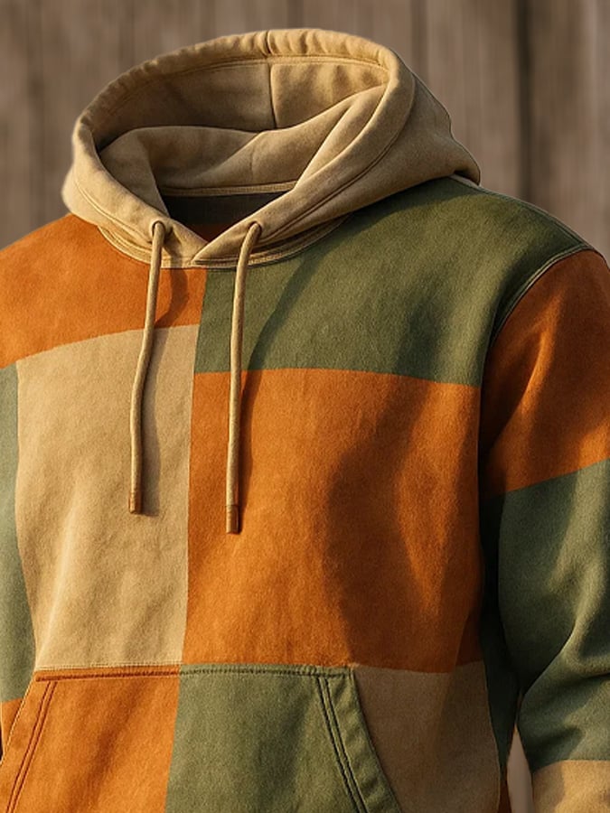 para hombre retro Distressed en bloques de color Print casual de manga larga Sweacamiseta