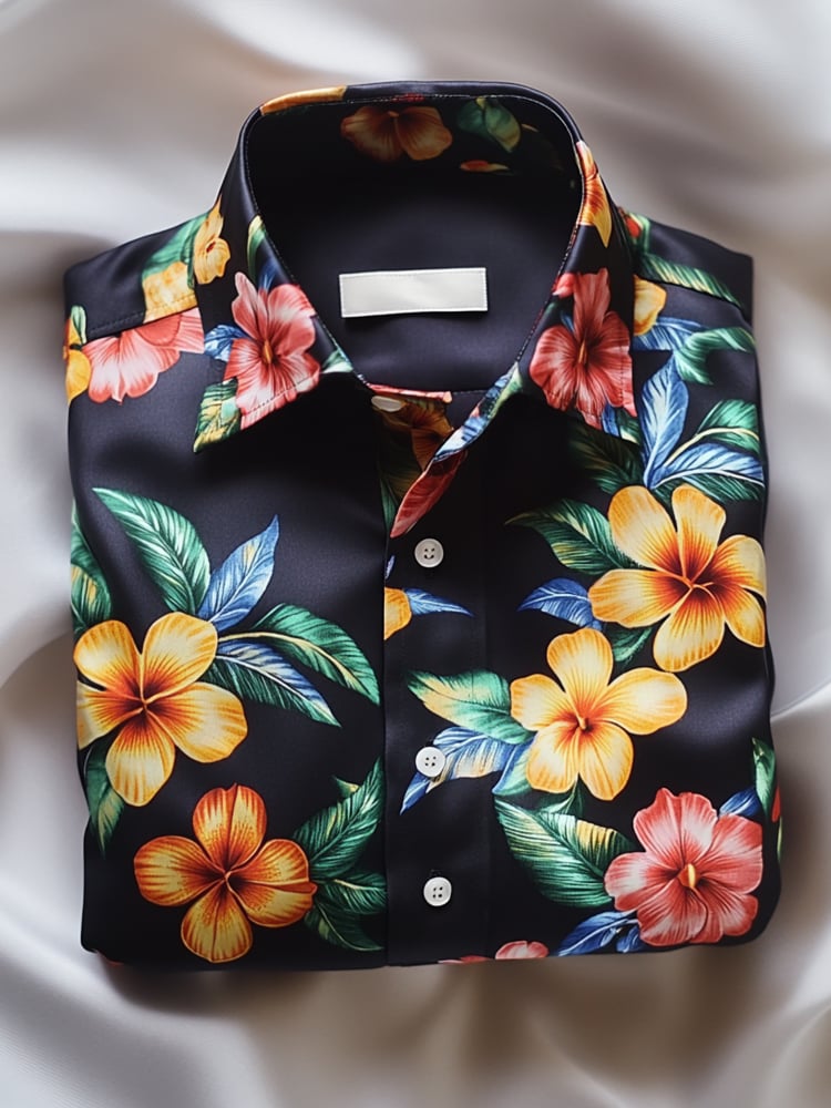 Camisa ejecutivo casual hawaiano floral solapa de manga corta para hombre