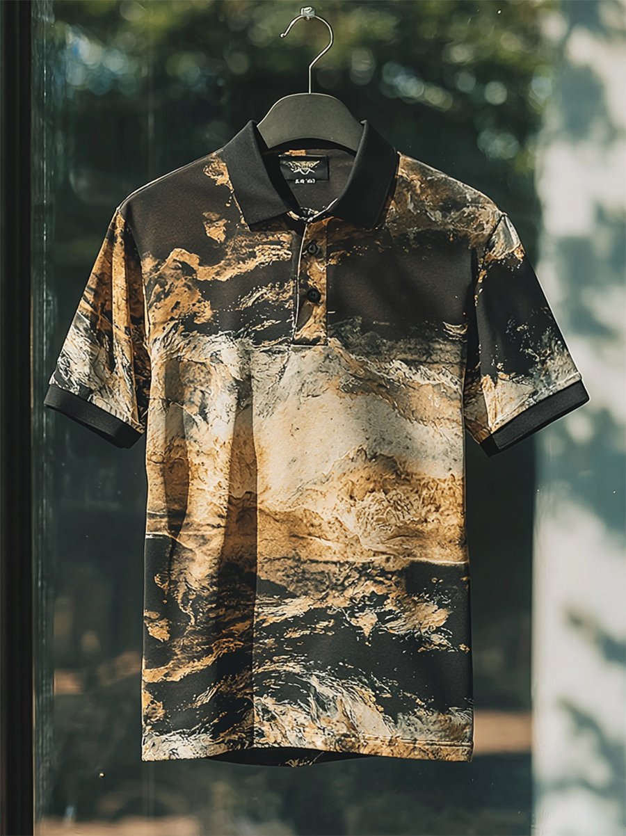 Camisa polo casual ejecutivo camuflaje Button de manga corta para hombre