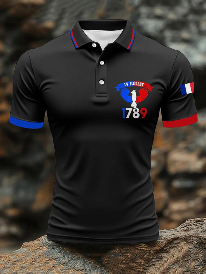 Camisa polo de manga corta French Contrast estampado Button para hombre