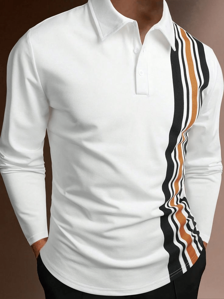 Camisa polo ejecutivo casual a rayas de manga larga para hombre