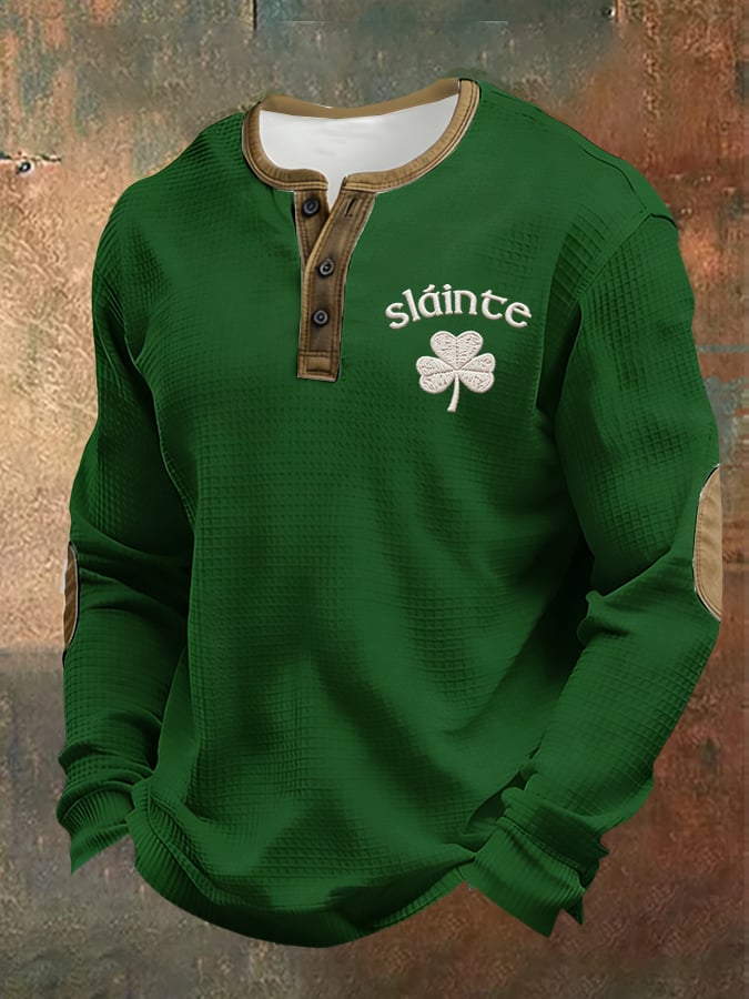 Camisa casual Saint Patrick's Day clover Henley para hombre