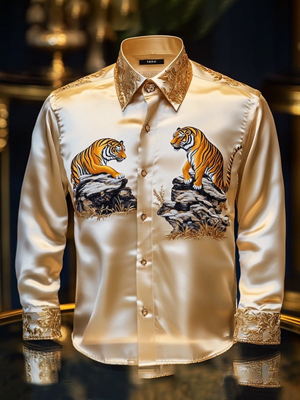 Camisa satén de lujo ejecutivo de manga larga para hombre