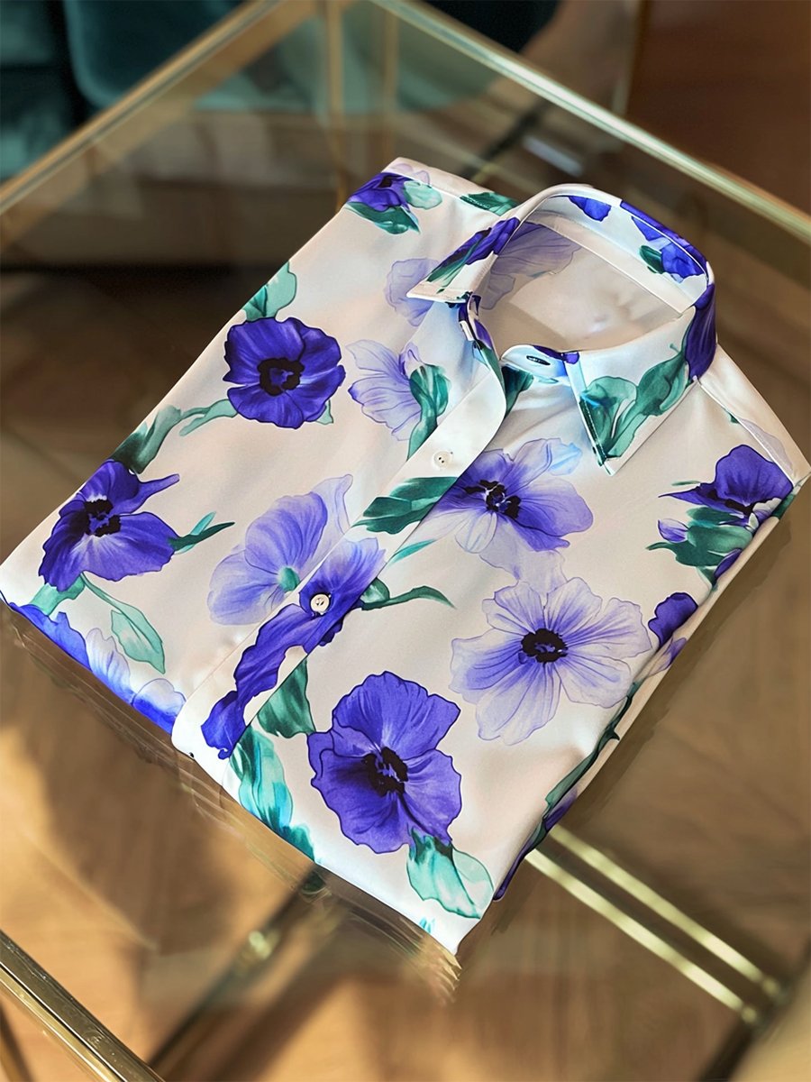 Camisa satén Luxe hawaiano estampado de manga corta Button para hombre