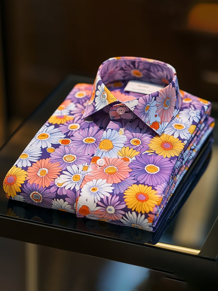 Camisa ejecutivo de lujo floral estampado de manga corta para hombre