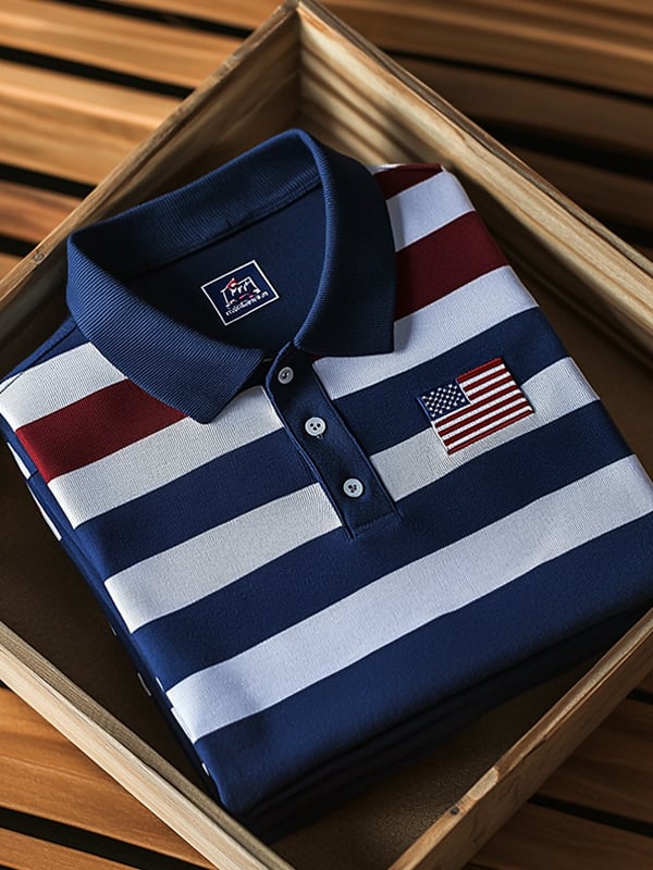 Camisa polo clásico ejecutivo Flag Independence Day de manga corta para hombre