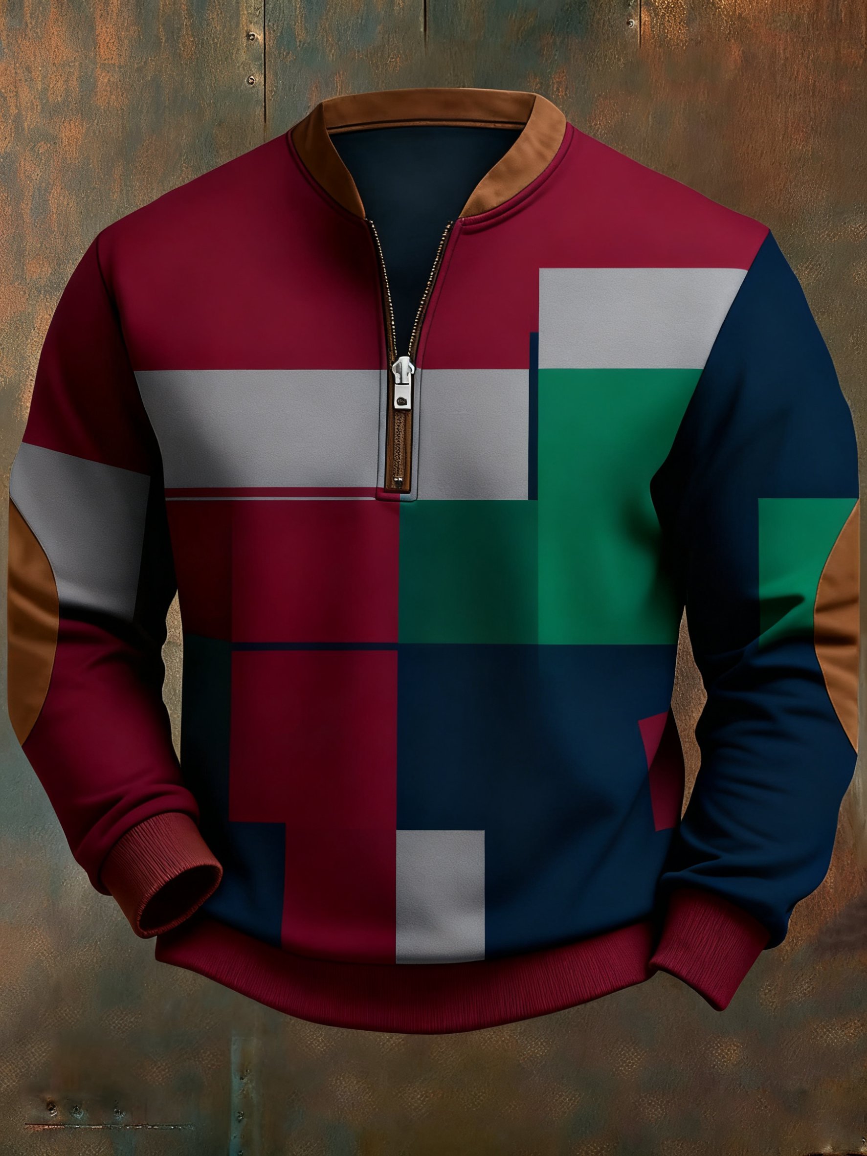 Sudadera casual geométrico en bloques de color estampado para hombre