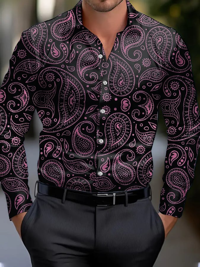 Camisa ejecutivo casual estampado de manga larga para hombre
