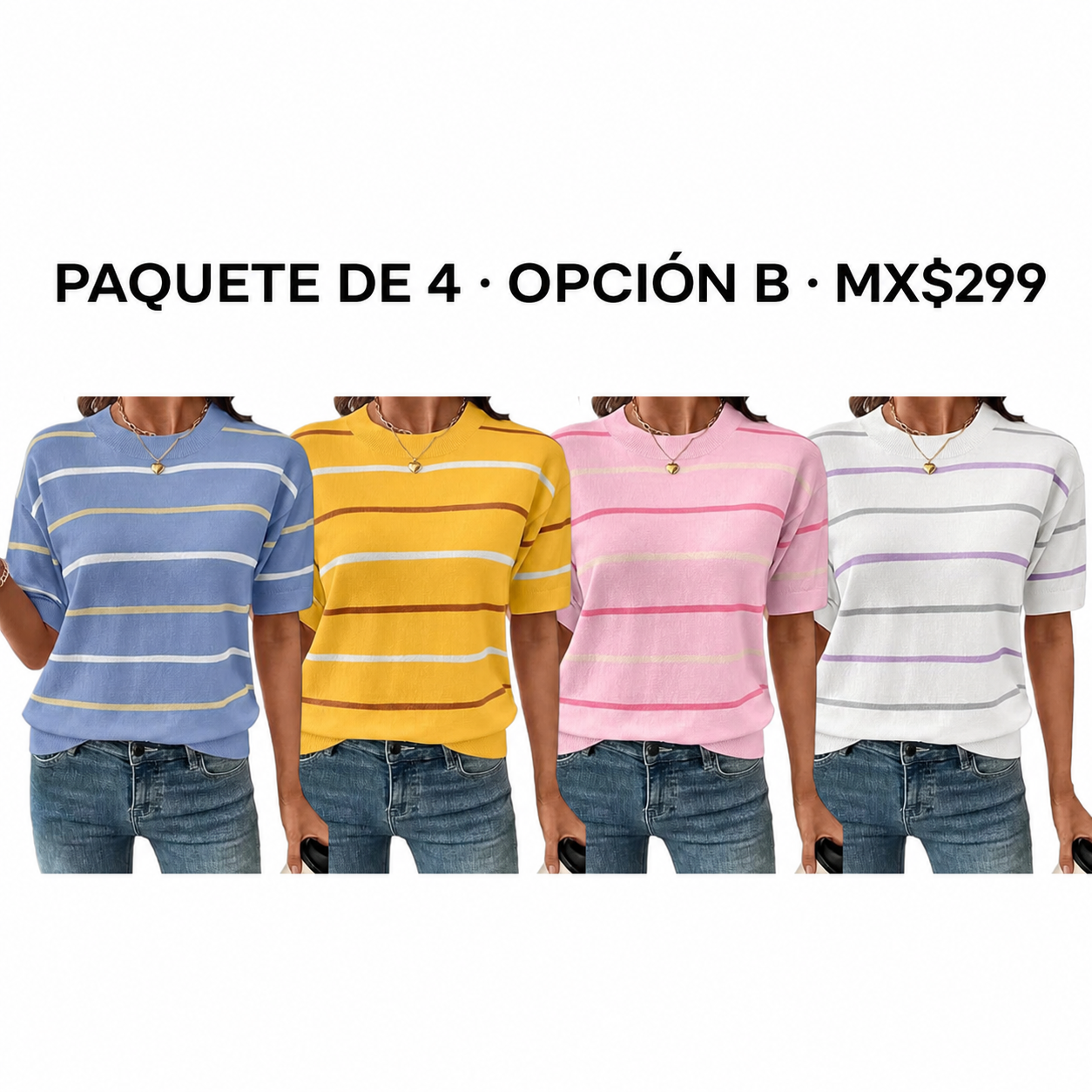 Sudadera ligera de manga corta a rayas para mujer · vista 4