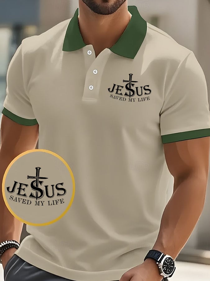 Camisa polo Jesus Saved My Life estampado para hombre