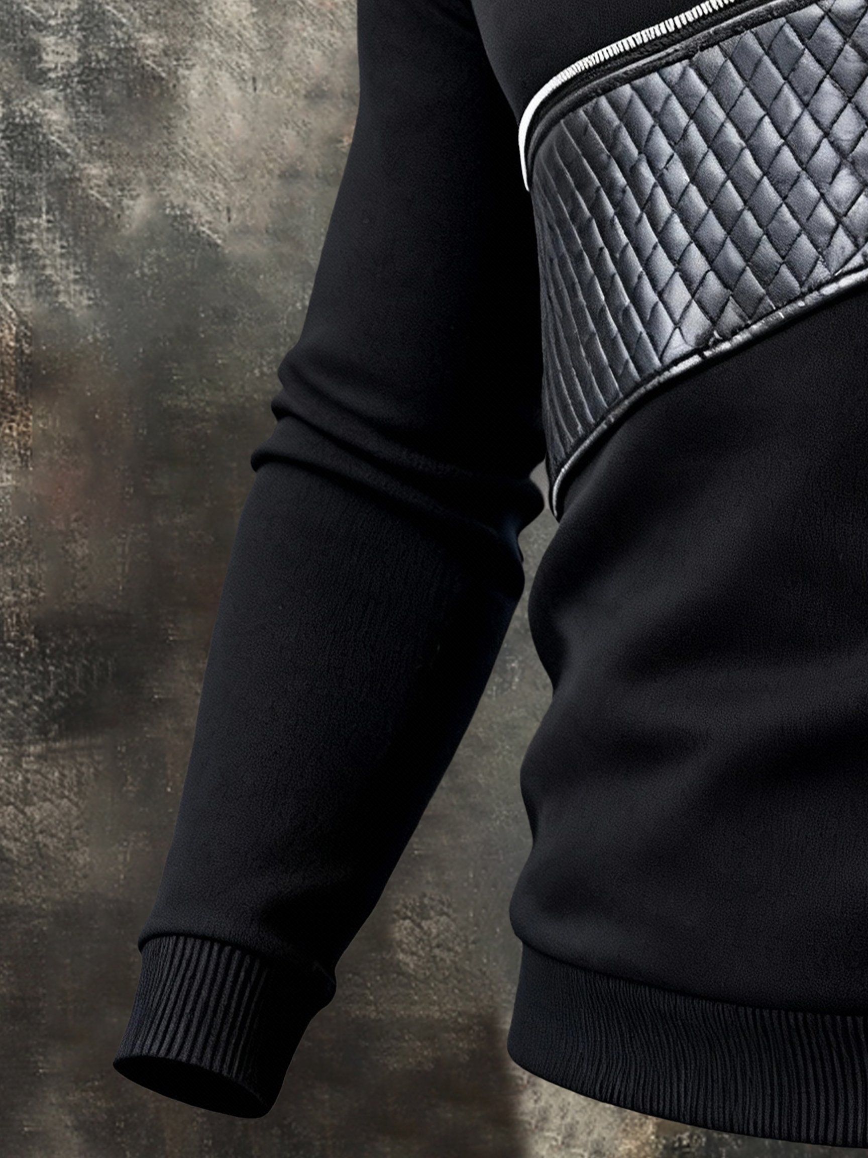 Sudadera vintage cuero Patchpara trabajo con cierre Crewneck de manga larga para hombre