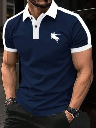 Camisa polo ejecutivo Logo con botones de manga corta para hombre