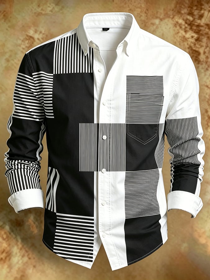 Camisa retro Abstract Art estampado Comfortable ejecutivo Style para hombre