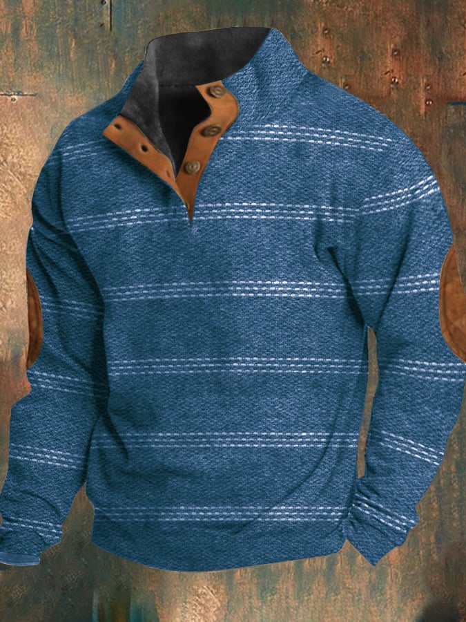 Sudadera Western retro estampado Element Design Stand cuello Button para hombre