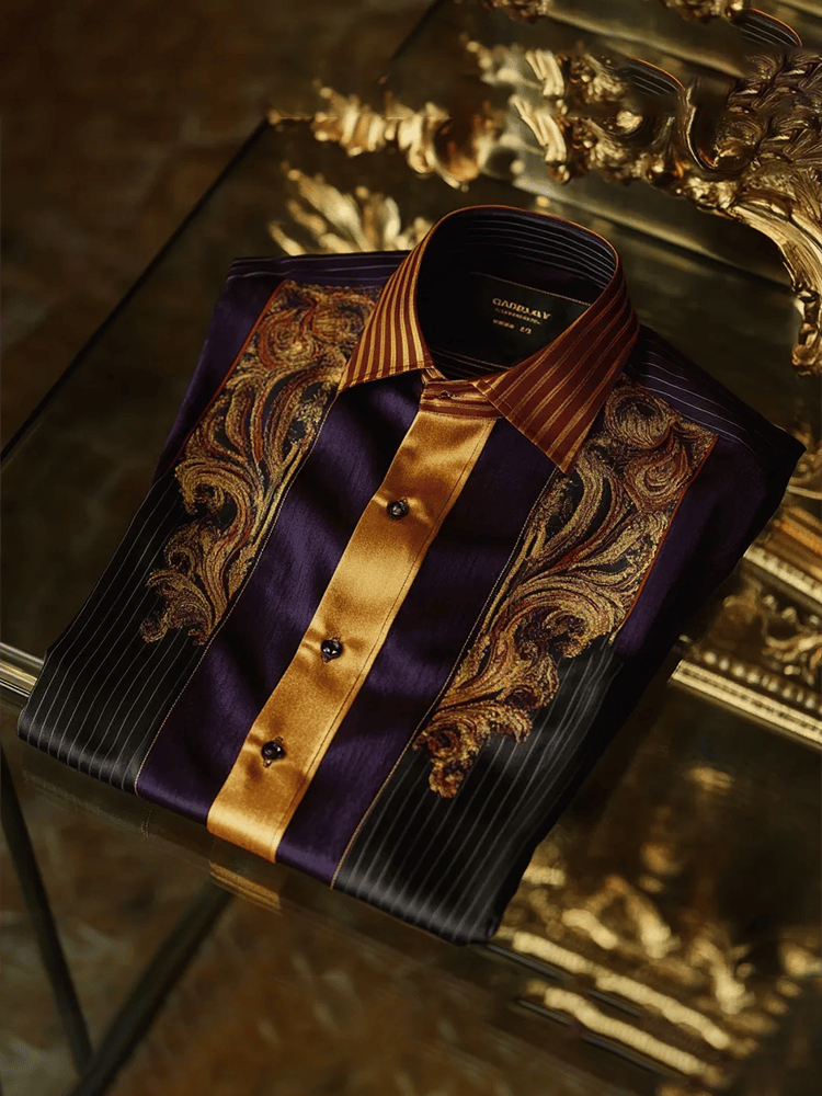 Camisa satén Luxe estampado de manga corta Button para hombre