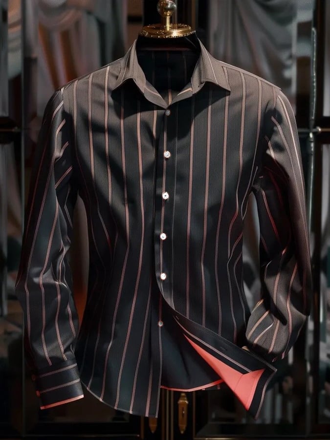 Camisa elegante a rayas de manga larga para hombre