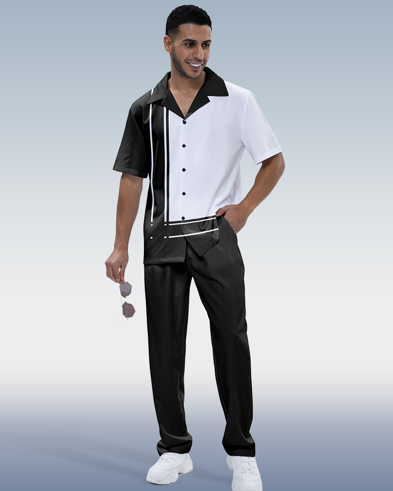 Black Panel estampado de manga corta Walking Suit