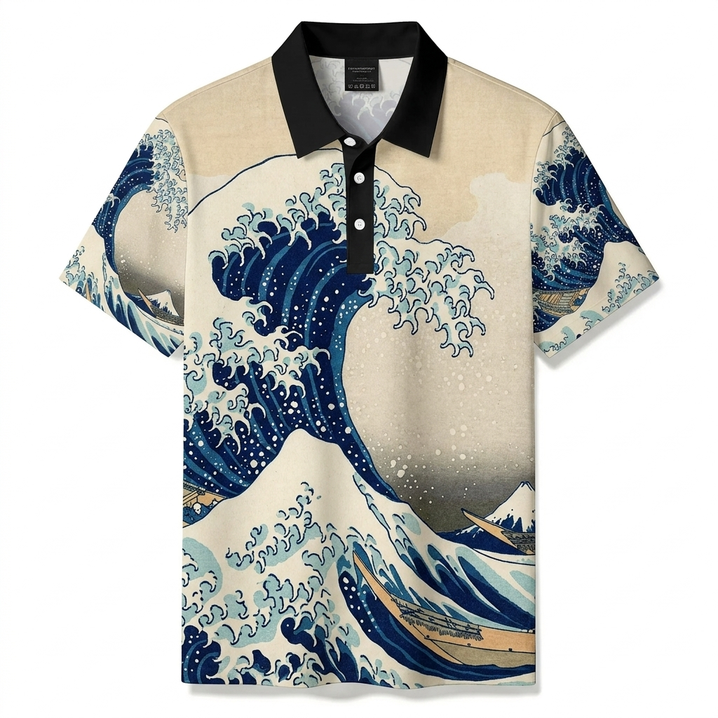 Summer de moda Apricot Waves estampado Polo de manga corta para hombre