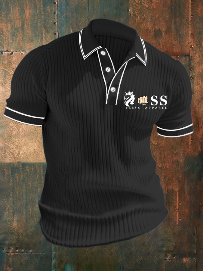 Camisa polo casual geométrico jacquard tejido para hombre
