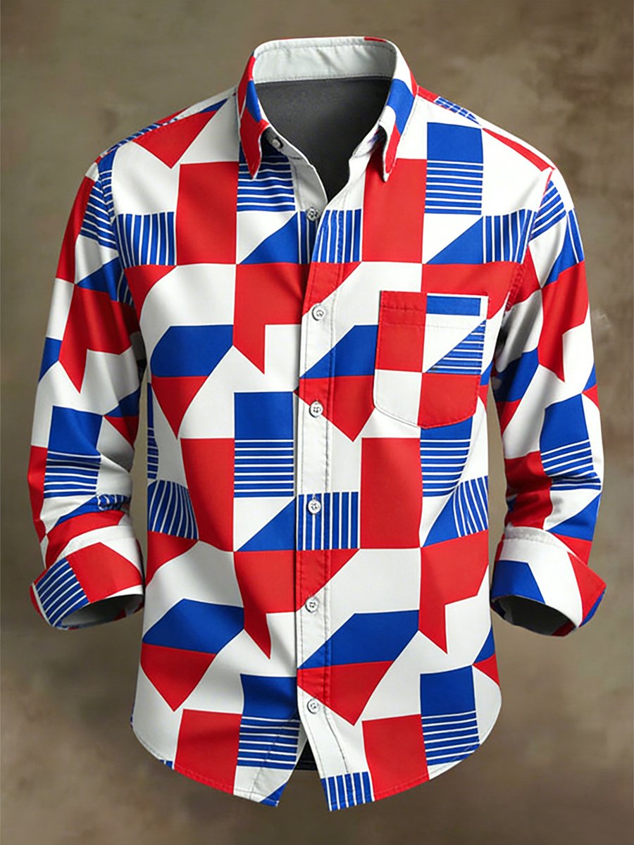 Camisa ejecutivo casual geométrico Art de manga larga para hombre