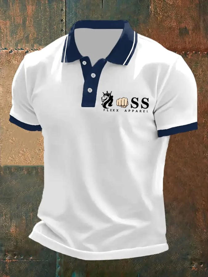 Camisa polo retro Letter estampado casual para hombre