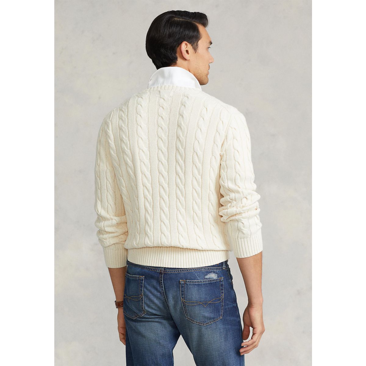 Cotton Cable Knit Driver Long Sleeve Sweater - 2