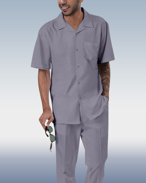 Camisa Rianmond de color sólido de manga corta Walking Set 4 Colors 373 para hombre