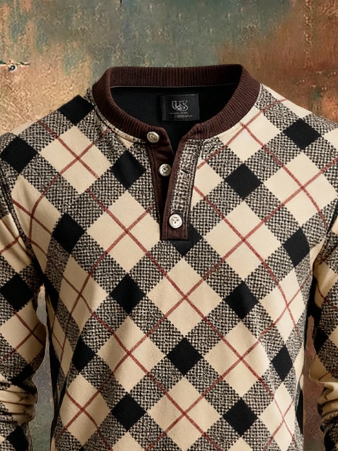 Sudadera retro Colorblock Henley para hombre