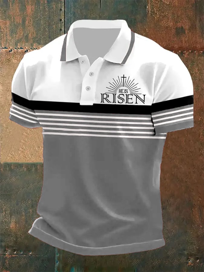 Camisa polo retro “He Is Risen�? casual estampado para hombre