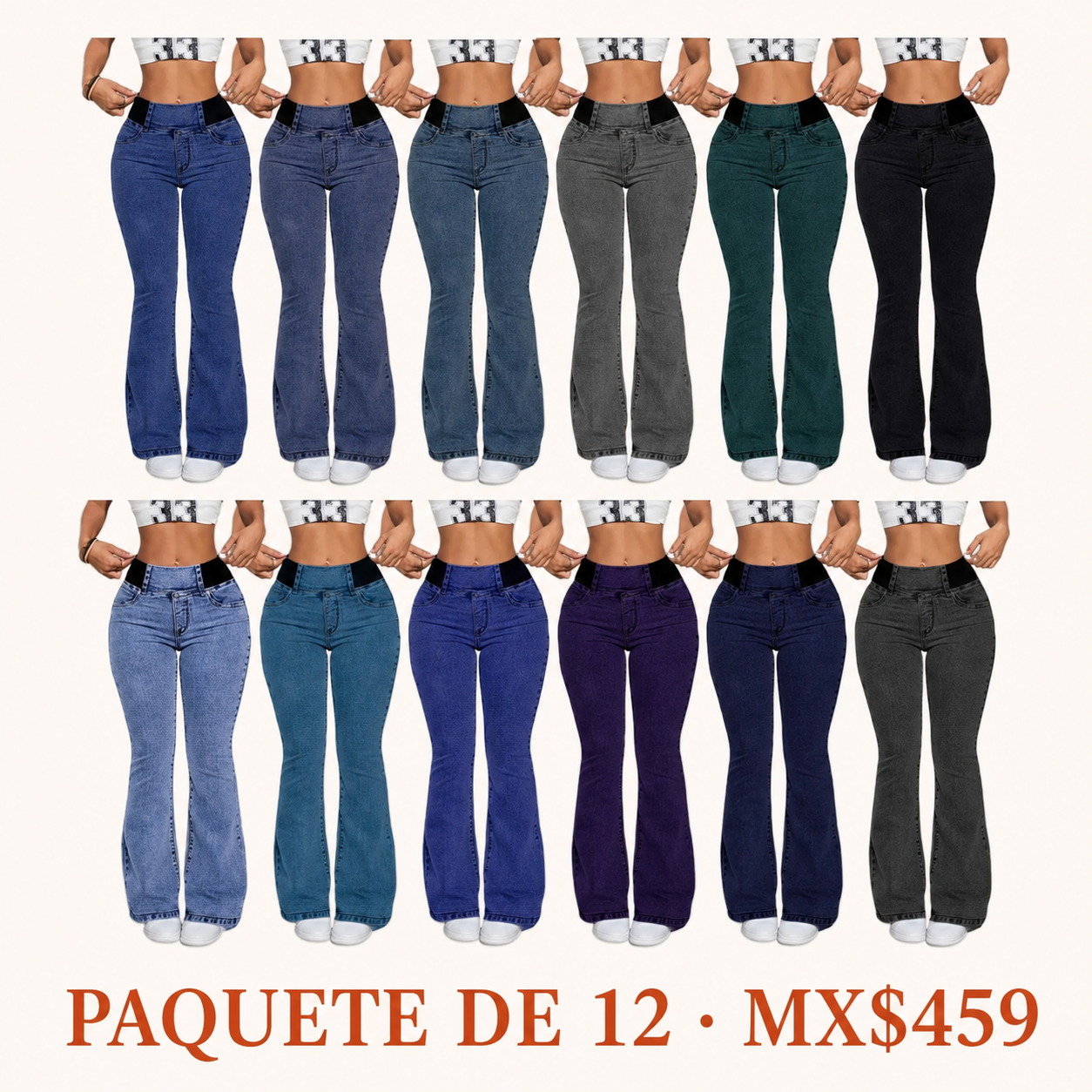 Jeans acampanados de tiro medio con cintura fruncida para mujer · vista 4