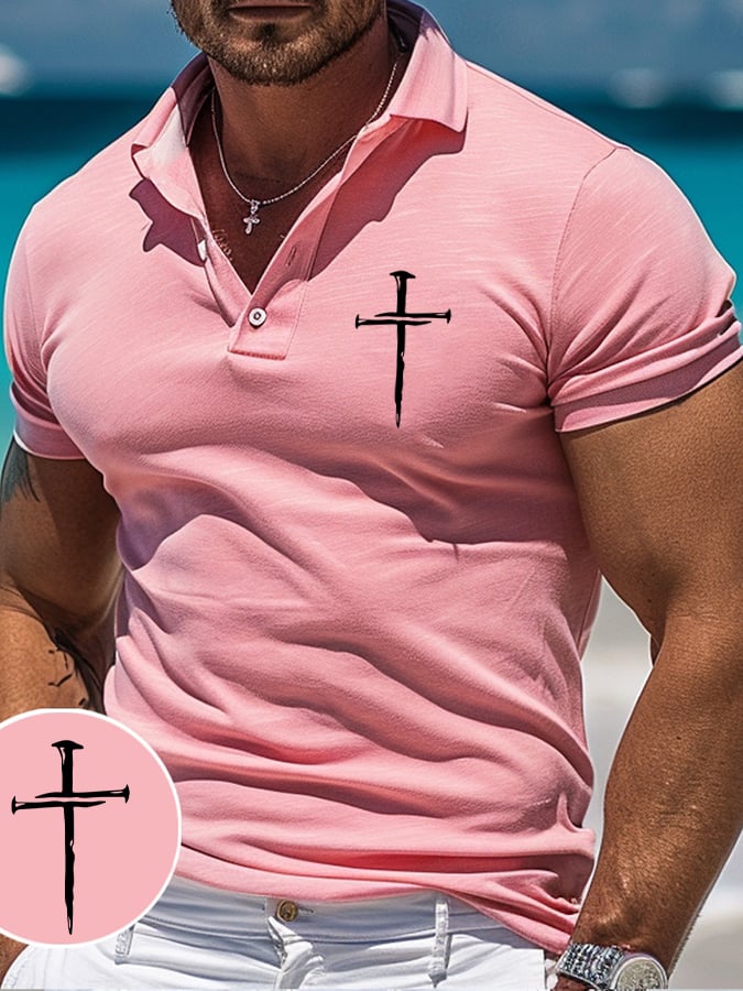 Camisa polo retro Faith casual estampado para hombre