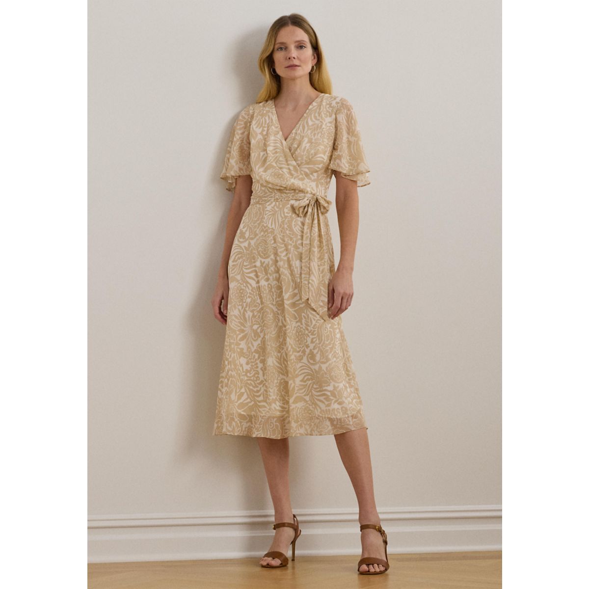 Floral Belted Crinkle Georgette Dress - 1
