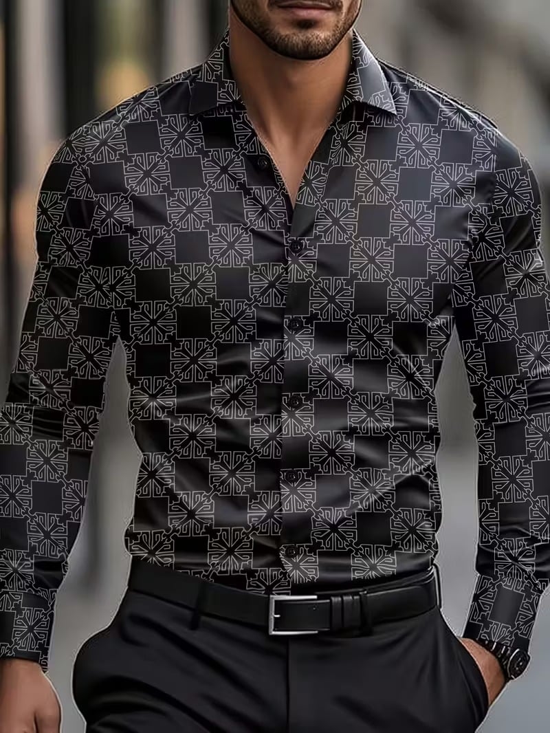 Camisa Street Style ejecutivo casual estampado de manga larga para hombre