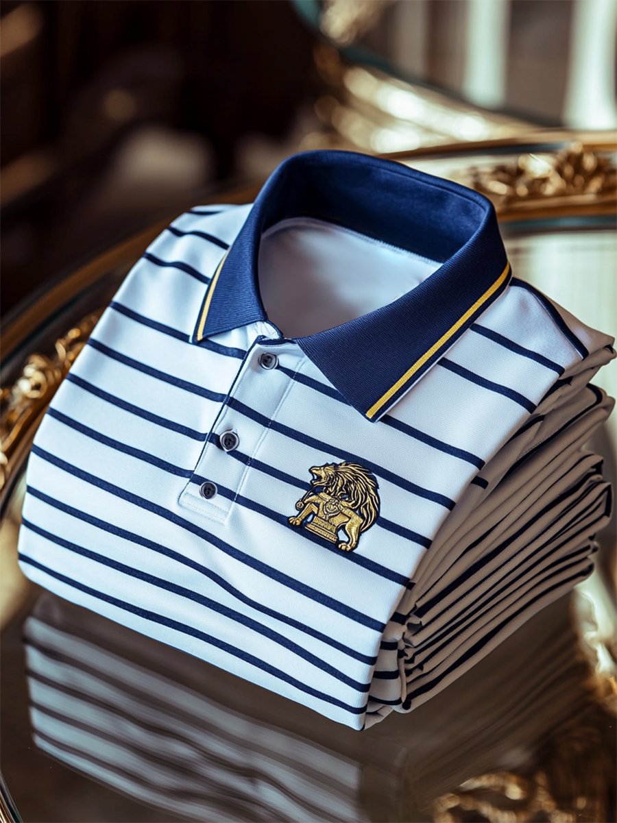 Camisa polo ejecutivo casual a rayas Button de manga corta para hombre