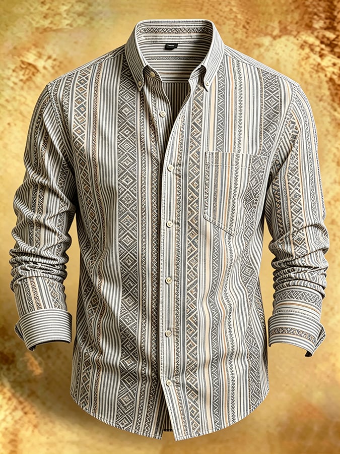 Camisa retro Abstract Art estampado Comfortable ejecutivo Style para hombre