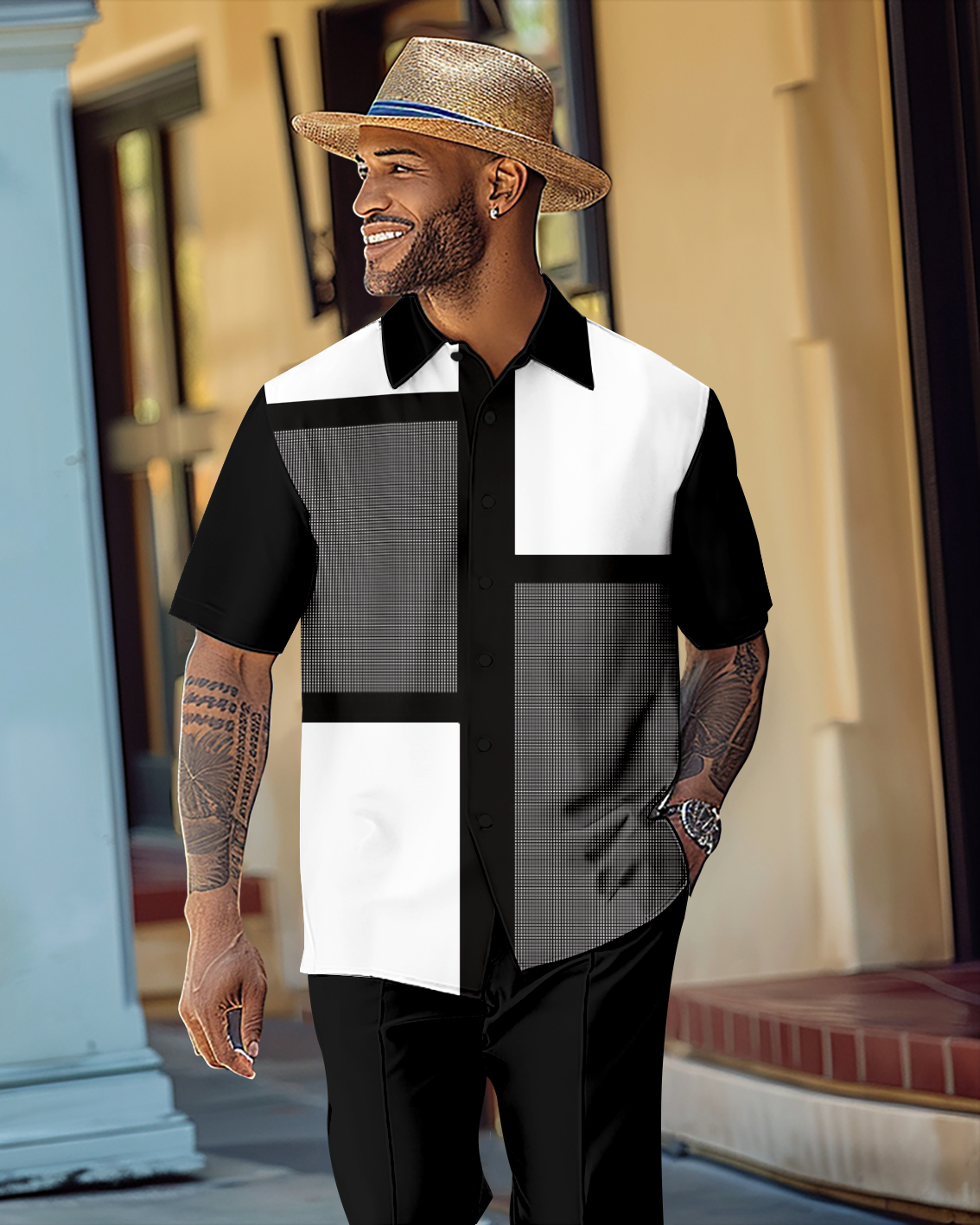 Camisa retro Gorgeous de manga corta Walking Suit 1062 para hombre