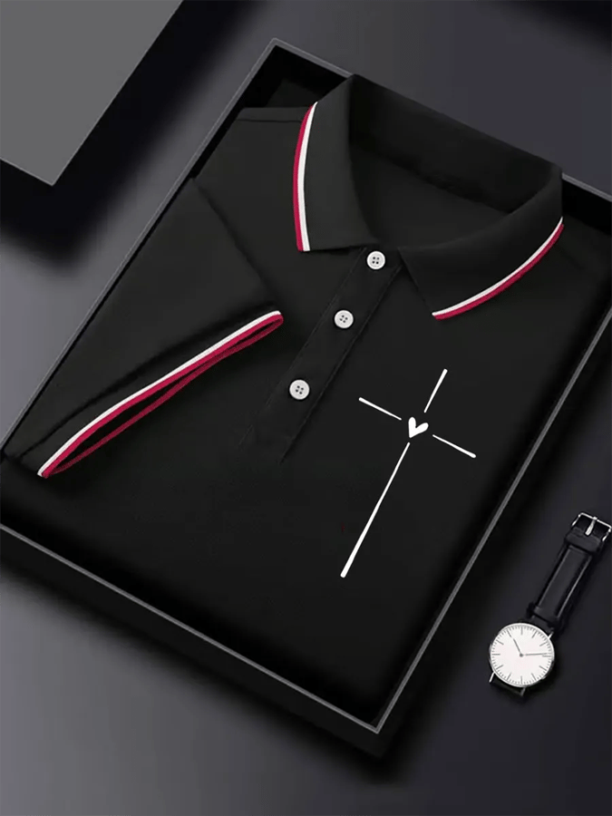Camisa polo retro Faith Cross estampado para hombre