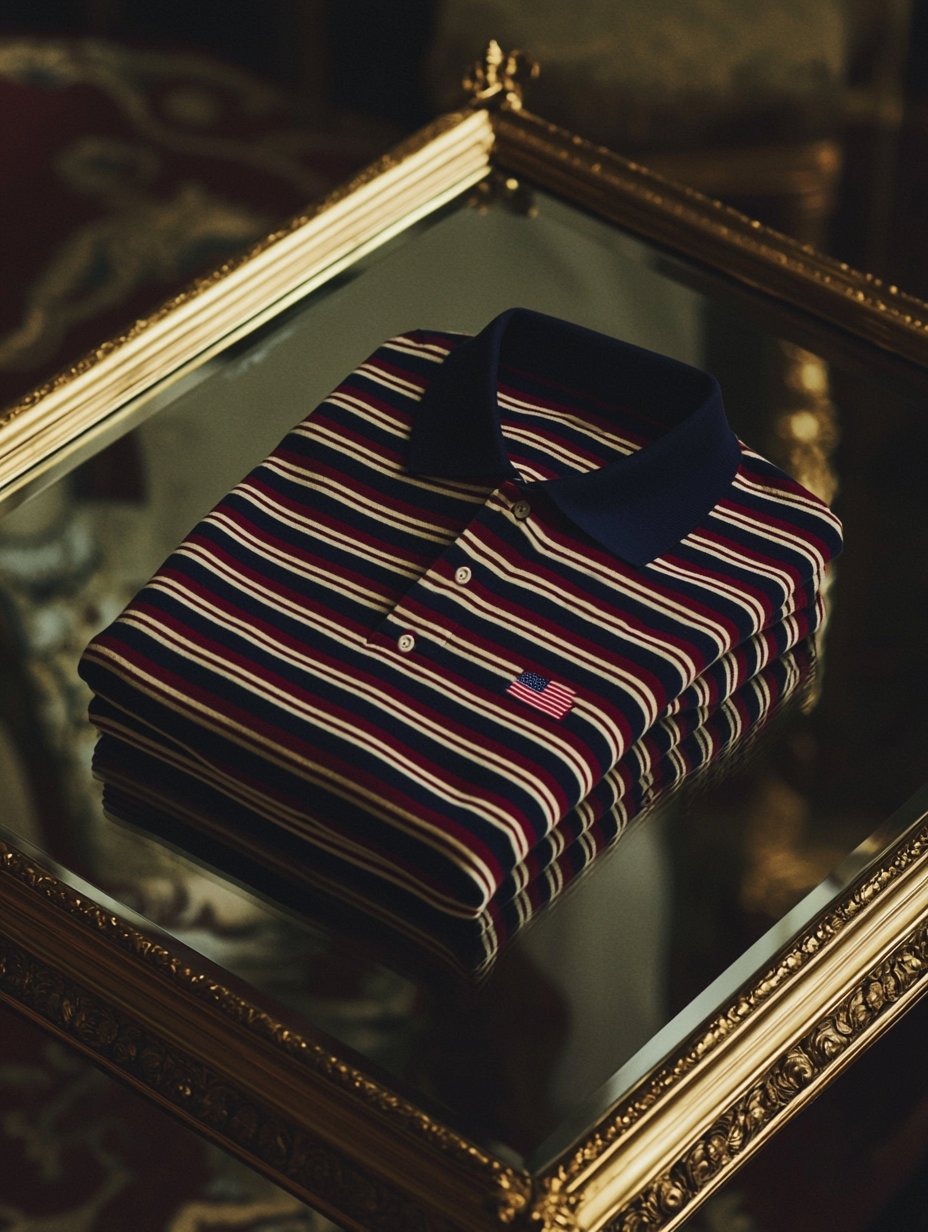 Camisa polo ejecutivo casual a rayas Independence Day Button de manga corta para hombre