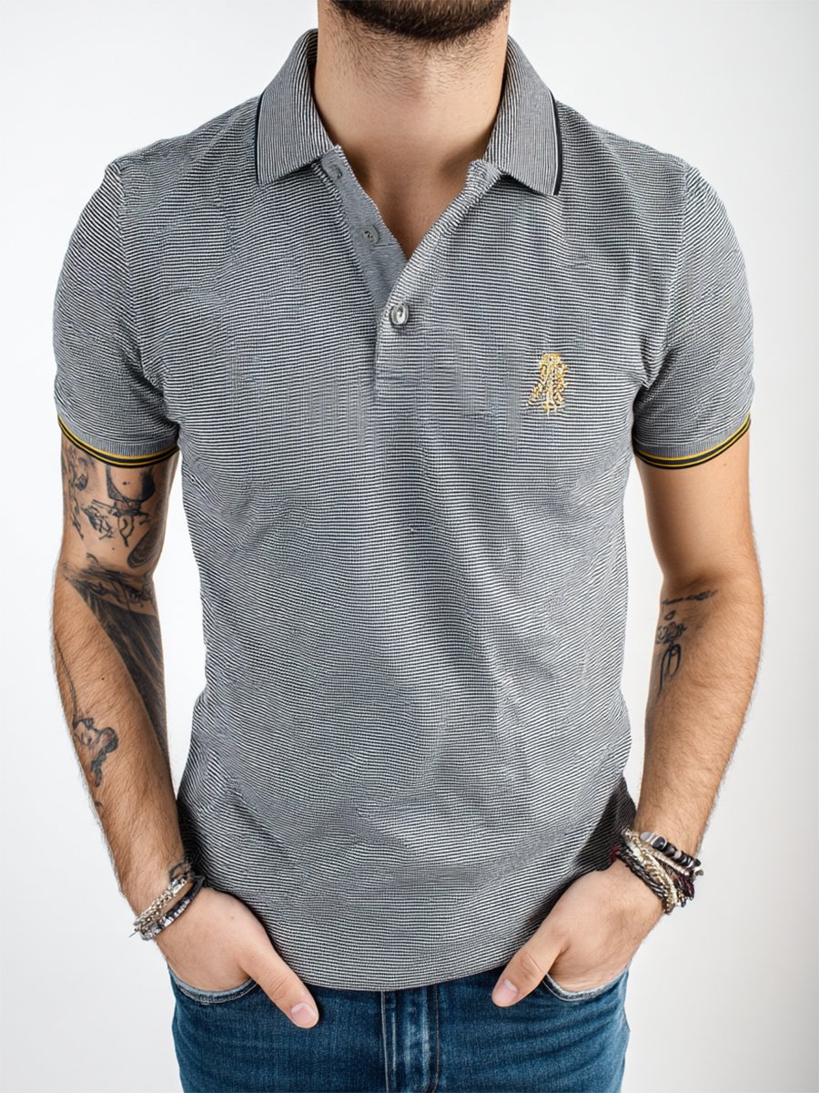 Camisa polo ejecutivo casual a rayas Button de manga corta para hombre