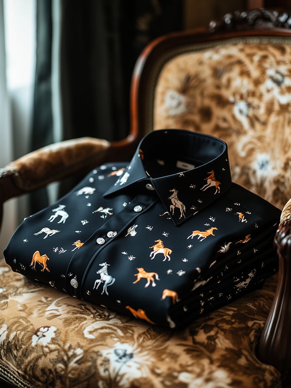 Camisa Western Equestrian estampado de manga larga para hombre